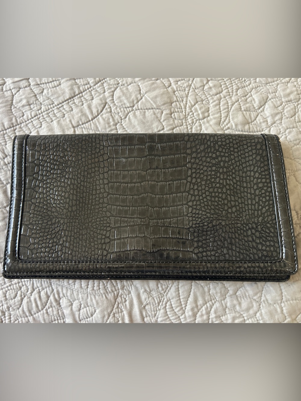 Banana Republic Textured Croc-Embossed Leather Wallet - Dark Gray